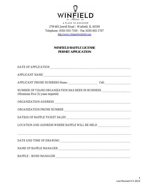 First page of the Raffle License Permit Application