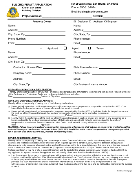 First page of the Building Permit Application