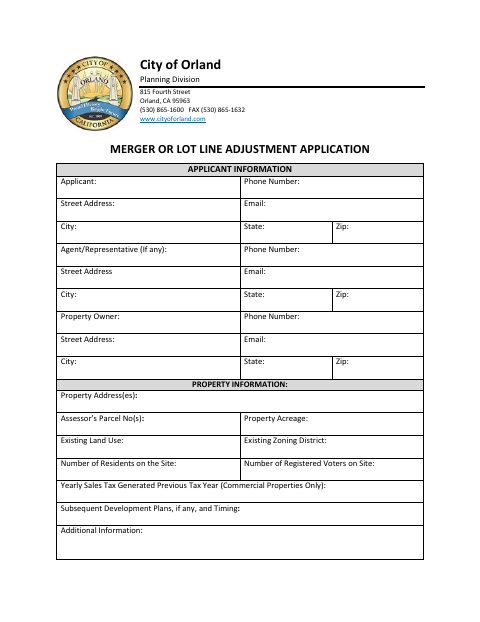 First page of the Merger or Lot Line Adjustment Application