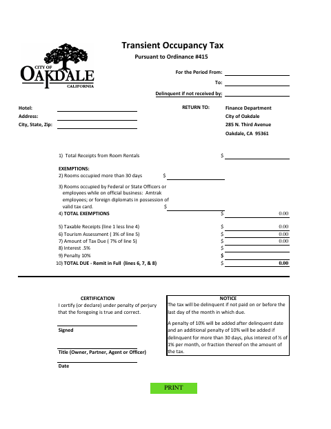 First page of the Transient Occupancy Tax