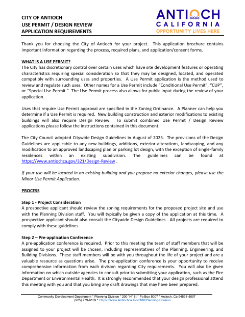 First page of the Use Permit / Design Review Application Requirements
