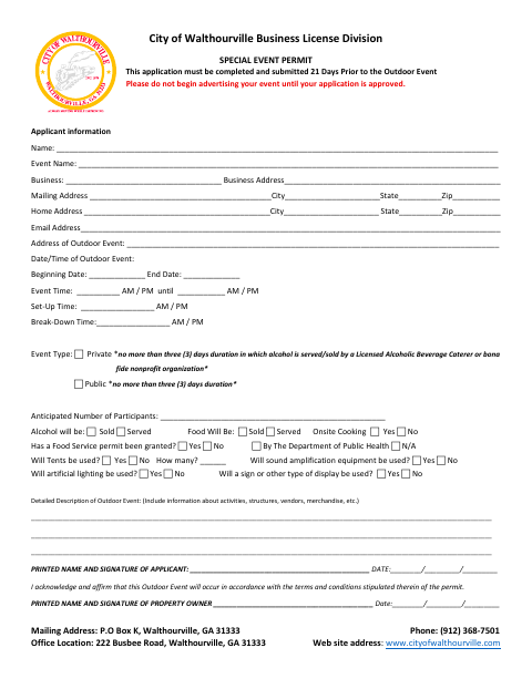 First page of the Special Event Permit Application