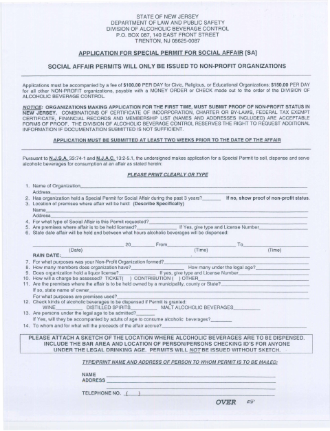 First page of the Special Permit for Social Affair
