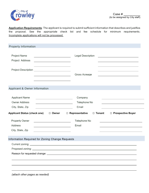 First page of the Zoning Change Application