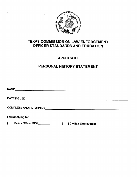First page of the HPD Personal History Application