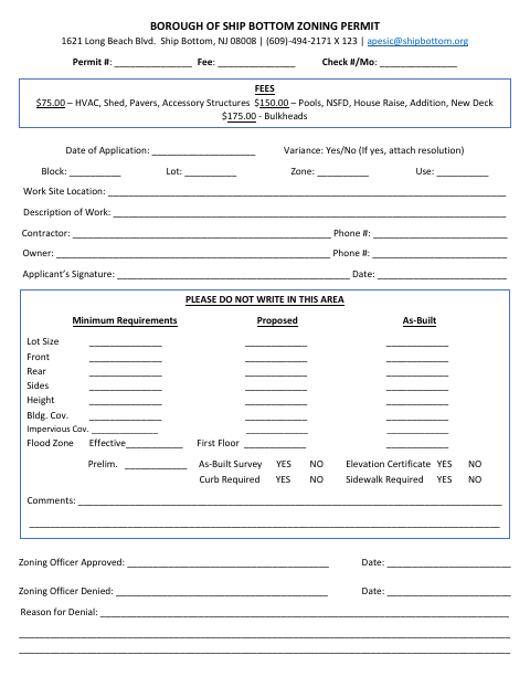 First page of the Zoning Permit