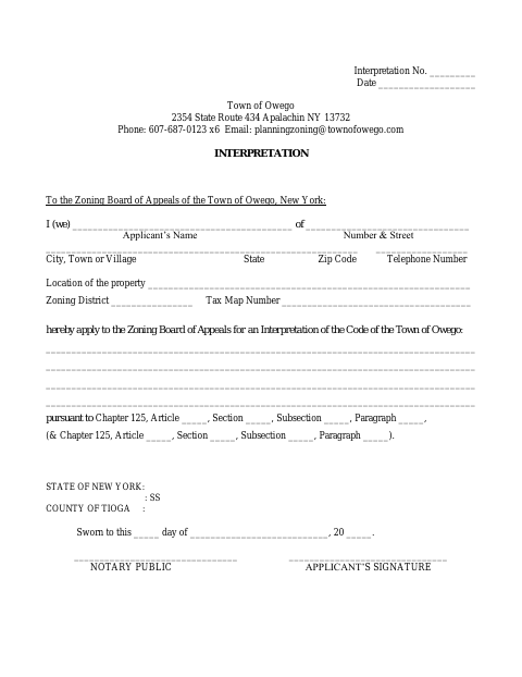 First page of the Zoning Code Interpretation Application