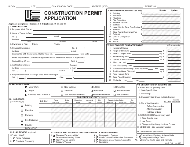 First page of the Construction Permit Application