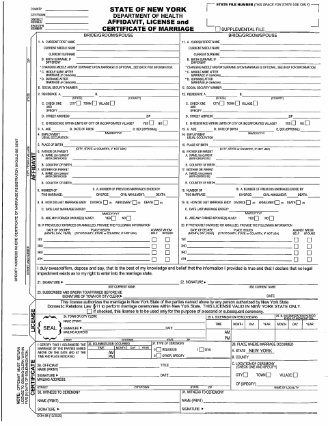 First page of the Marriage License Application