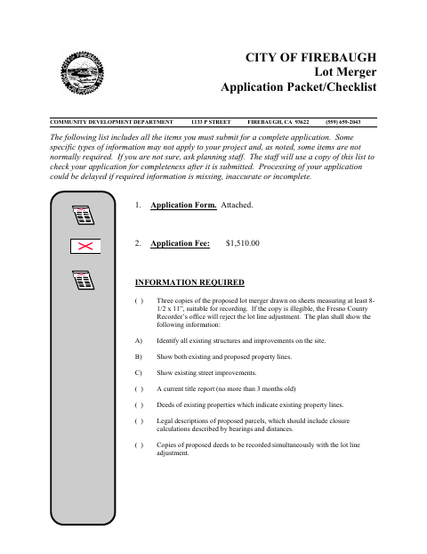 First page of the Lot Merger Application