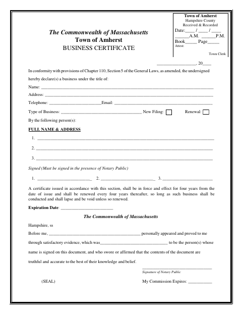 First page of the Business Certificate