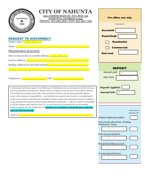 First page of the Request to Disconnect