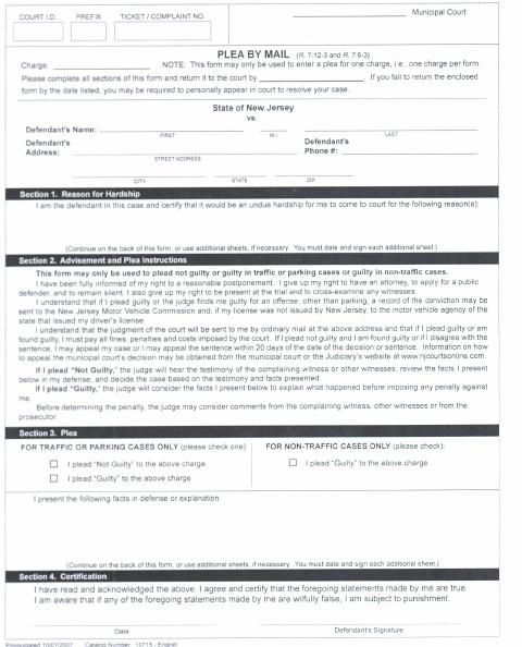 First page of the Plea by Mail