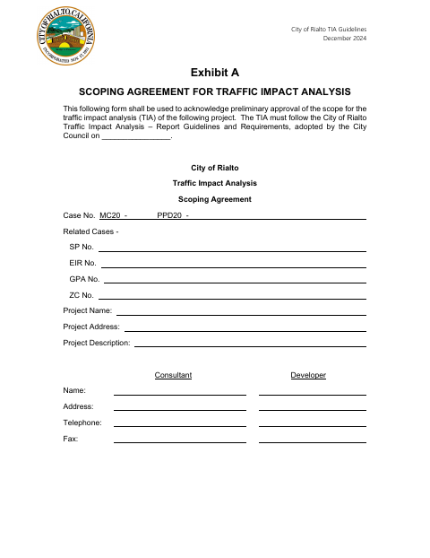 First page of the Scoping Agreement for Traffic Impact Analysis