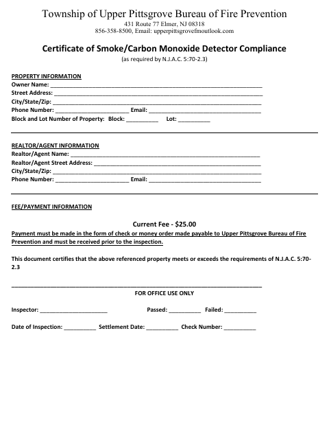 First page of the Certificate of Smoke/Carbon Monoxide Detector Compliance