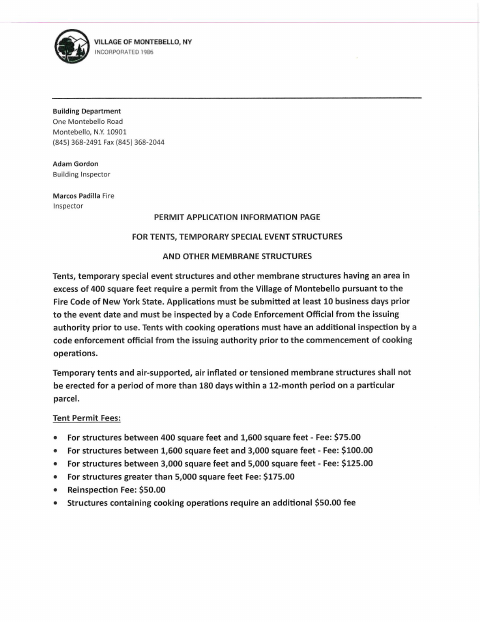 First page of the Tent Permit Application