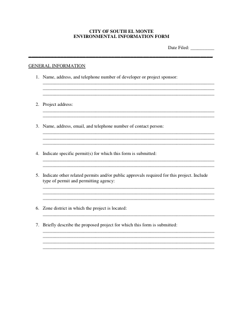First page of the Environmental Information Form