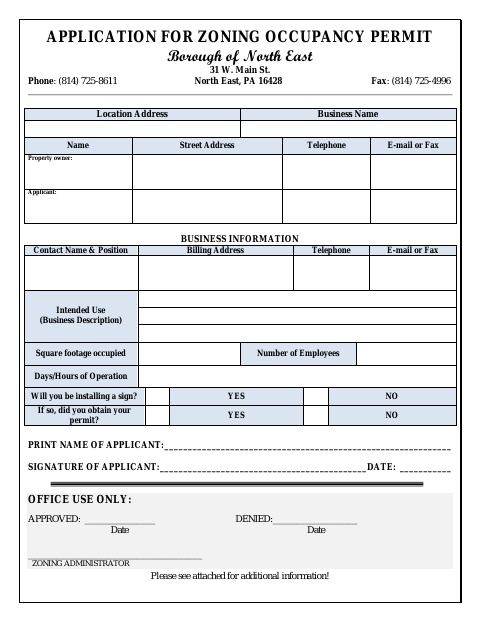 First page of the Application for Zoning Occupancy Permit