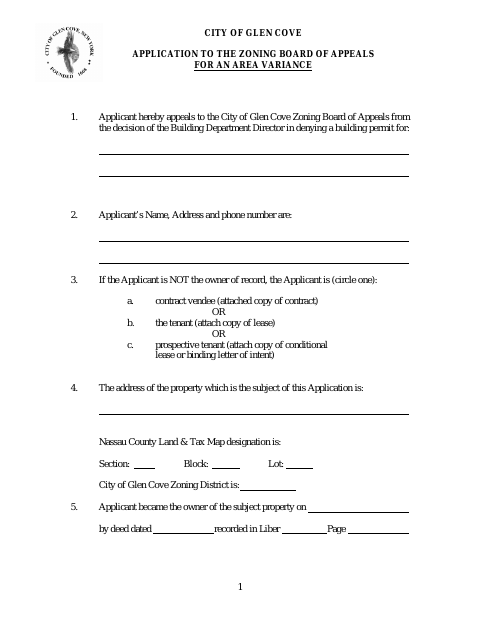 First page of the Application for Area Variance
