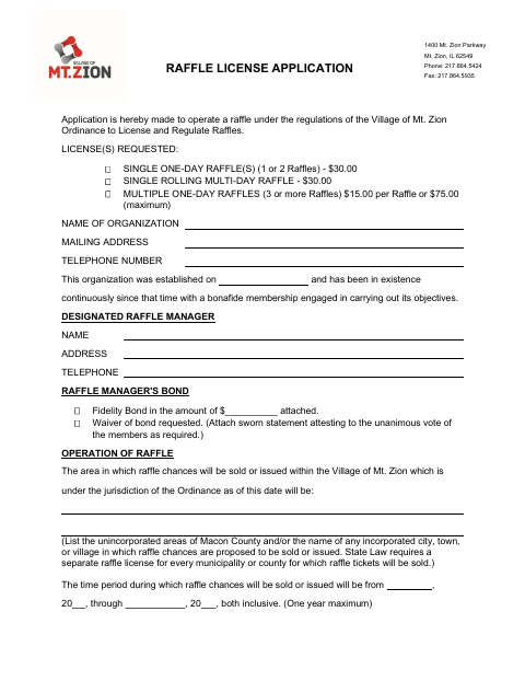 First page of the Raffle License Application