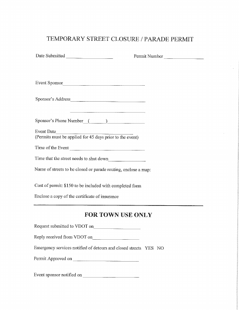 First page of the Parade, Sign, and Zoning Permit Applications