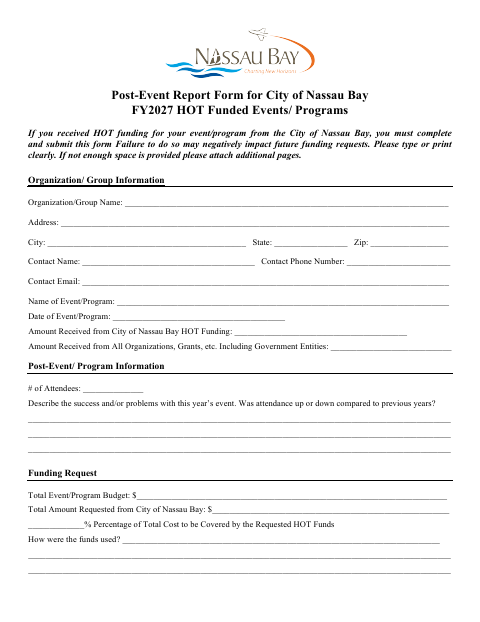 First page of the Post-Event Report Form
