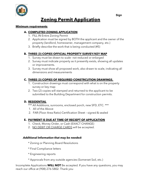 First page of the Sign Zoning Permit Application