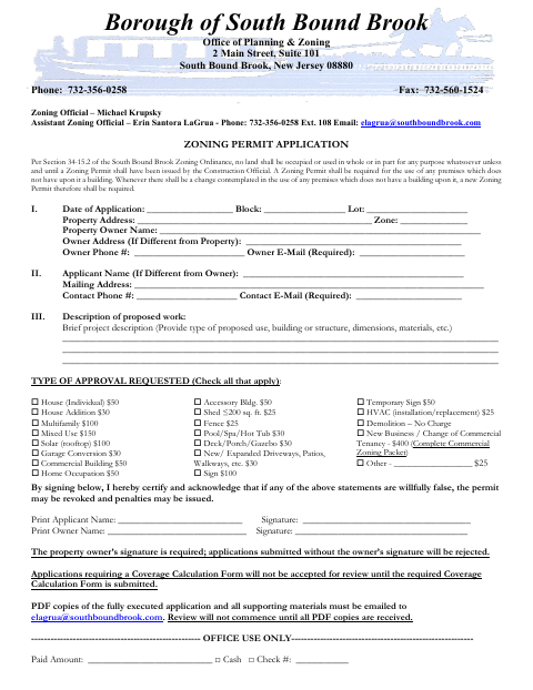 First page of the Zoning Permit Application