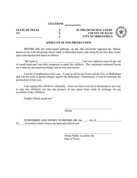 First page of the Affidavit of Non-Prosecution