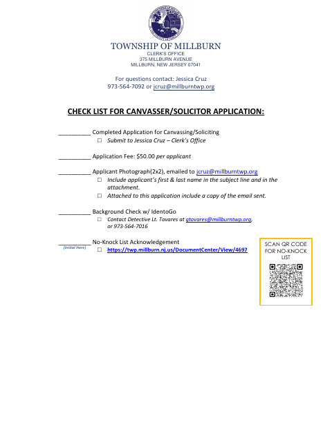 First page of the Canvassers and Solicitors Commercial Permit Application