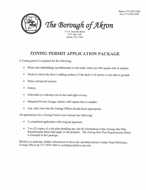 First page of the Zoning Permit Application Package