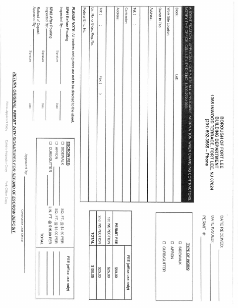 First page of the Sidewalk Permit Application