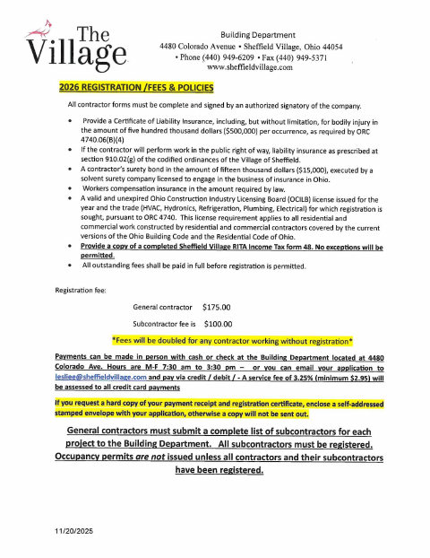 First page of the Contractor Registration Application