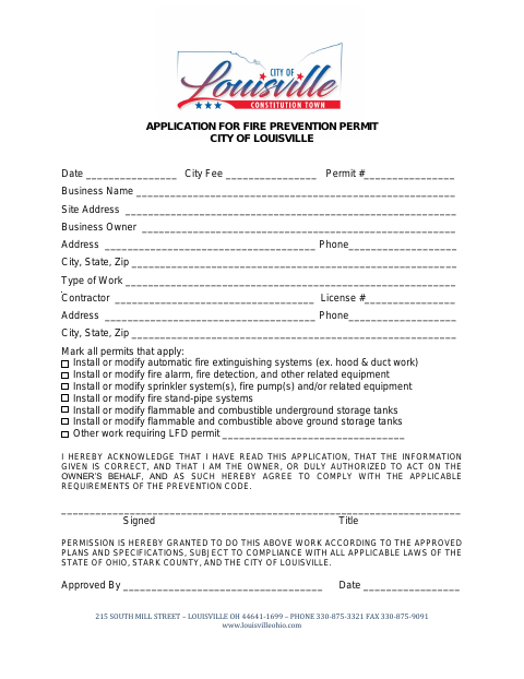 First page of the Application for Fire Prevention Permit