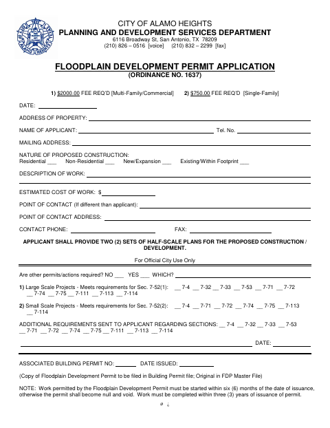 First page of the Floodplain Development Permit Application