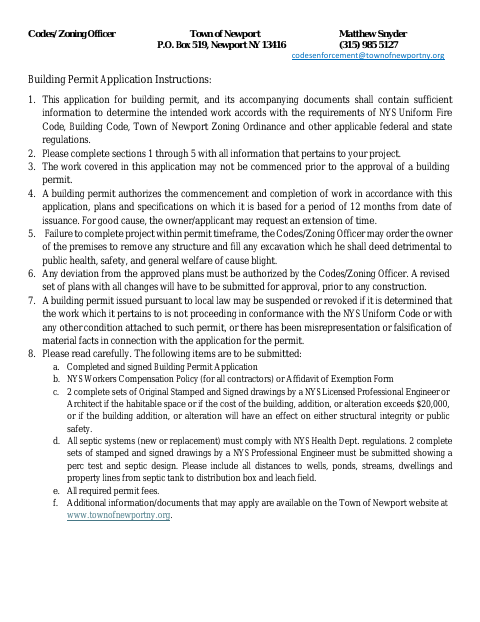 First page of the Building Permit Application