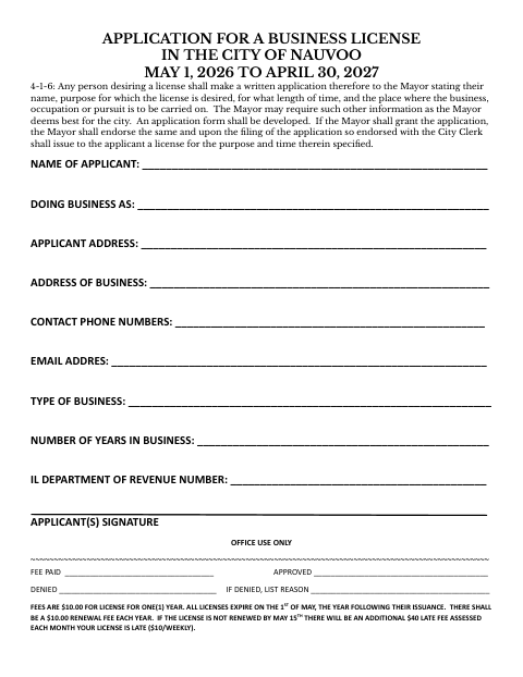 First page of the Application for a Business License