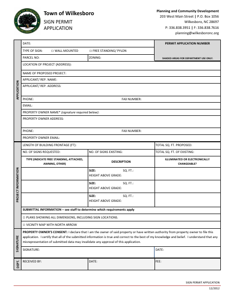 First page of the Sign Permit Application