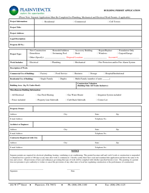 First page of the Building Permit Application