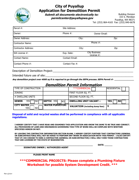 First page of the Application for Demolition Permit