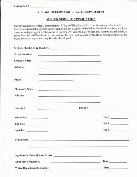 First page of the Water Service Application