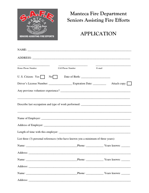 First page of the Seniors Assisting Fire Efforts Application