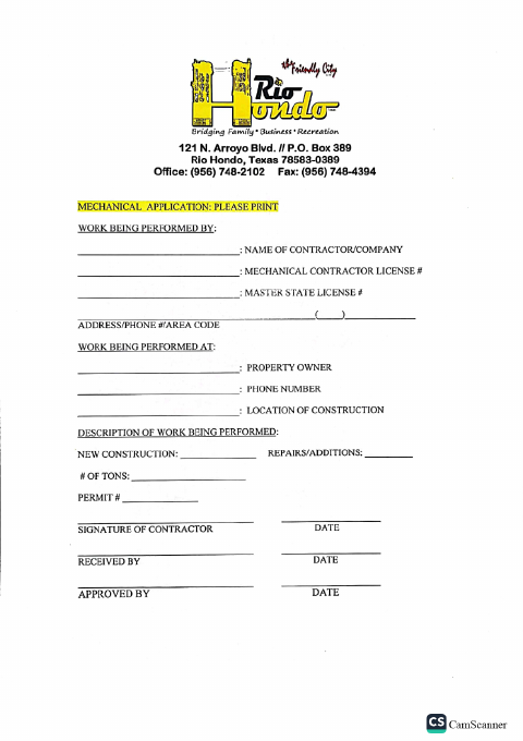 First page of the Mechanical Permit