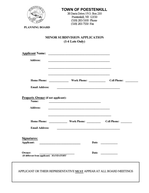 First page of the Minor Subdivision Application