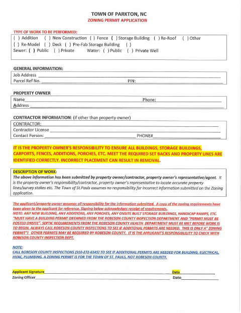 First page of the Zoning Permit Application