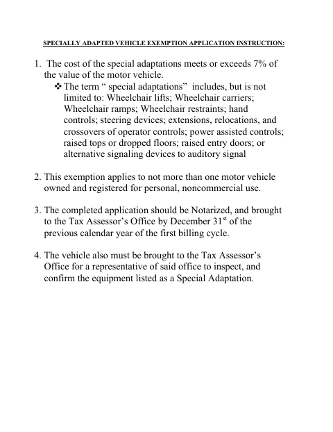 First page of the Specially Adapted Vehicle Exemption Application
