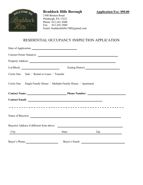 First page of the Residential Occupancy Inspection Application