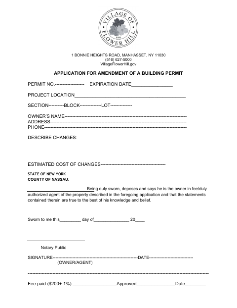First page of the Application For Amendment Of A Building Permit