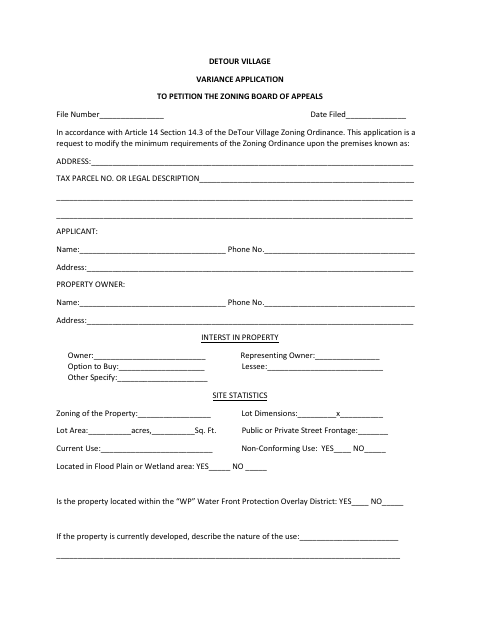 First page of the Zoning Variance Application