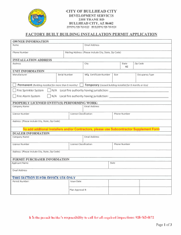 First page of the Required Signatures Page for Manufactured Home, Factory Built Building and Special Event Installations